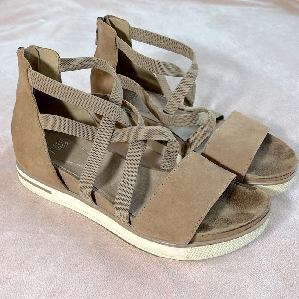 Eileen Fisher Sola Nubuck Platform Sandal Size 8